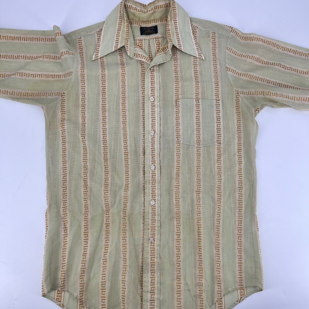 Vintage Mens Towncraft Penneys Button Down Shirt Greek Key Print Size M 15-15-½